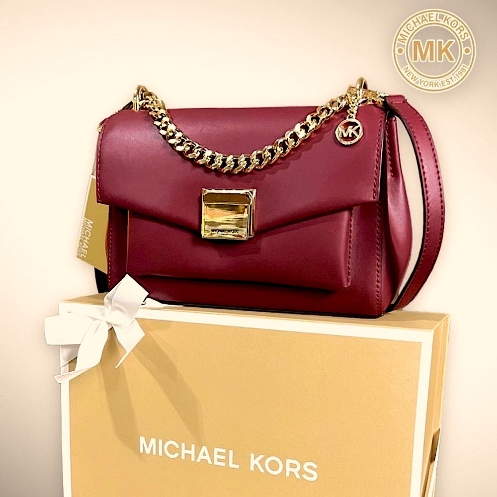 NWT Michael Kors Lita Medium Leather Crossbody Bag In Mulberry